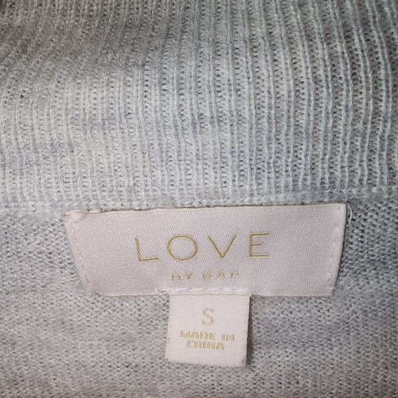 Love by Gap Gray Merino Wool Blend Slouchy Mock Neck Sweater Stripe Sleeves S - Picture 6 of 7